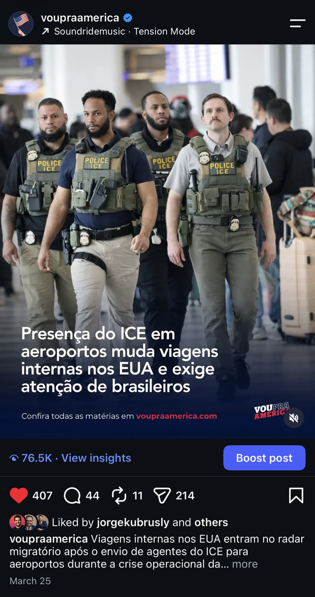 Presença do ICE em aeroportos muda viagens internas nos EUA