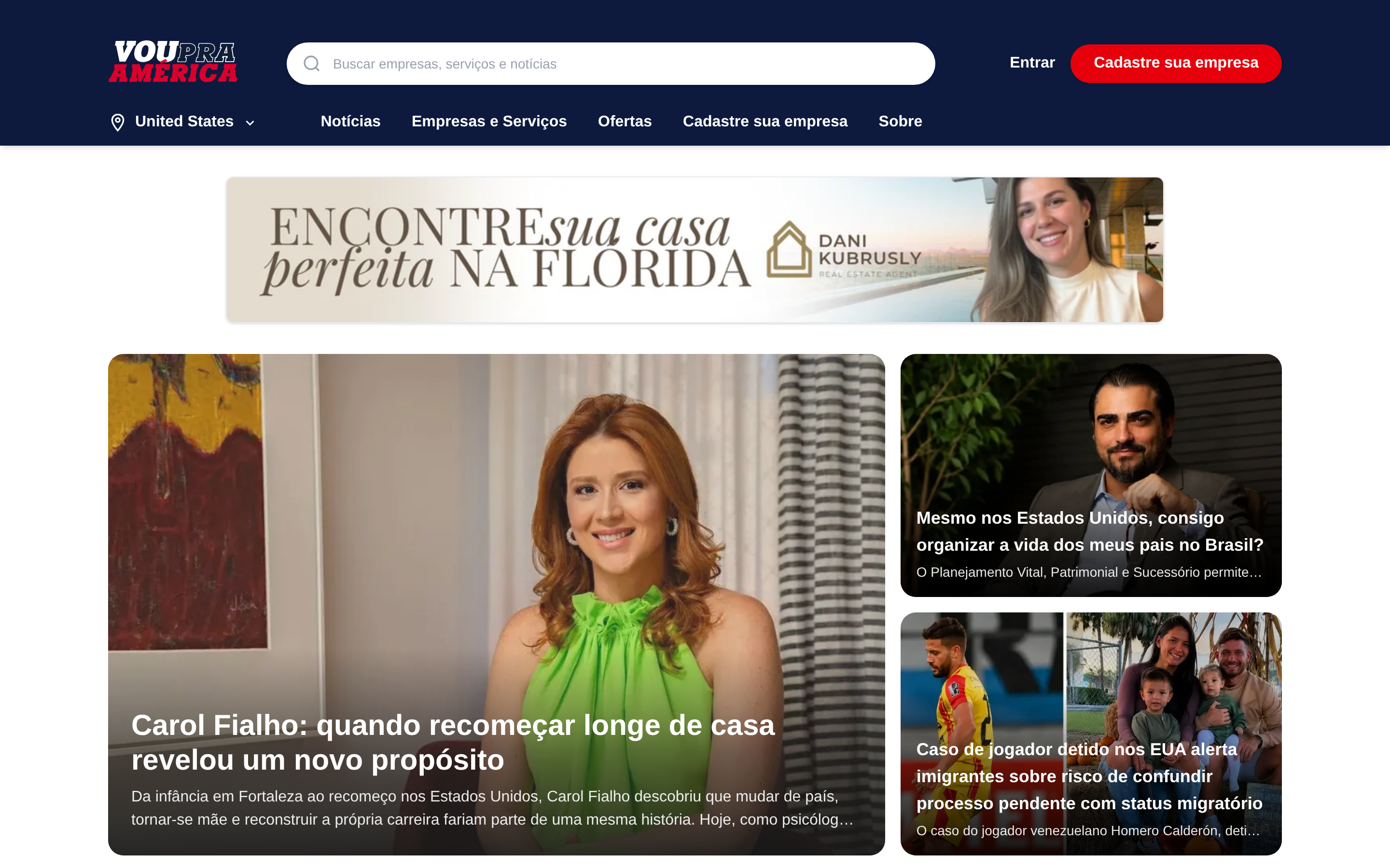 Portal Vou pra América no desktop