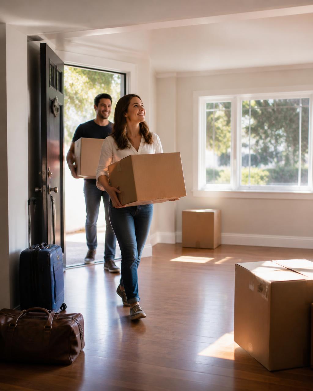 Casal brasileiro chegando à nova casa nos EUA