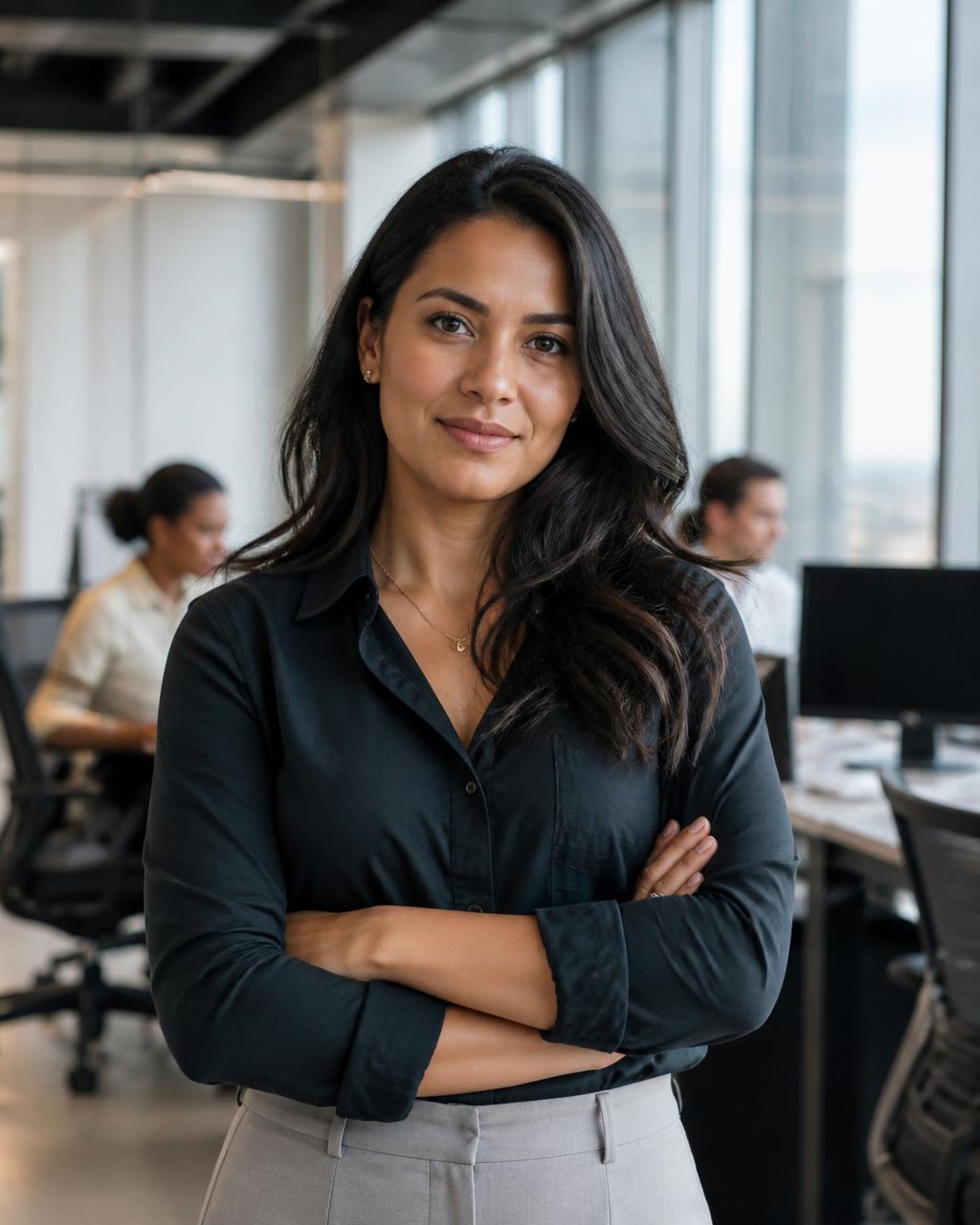Profissional brasileira em ambiente de trabalho nos EUA